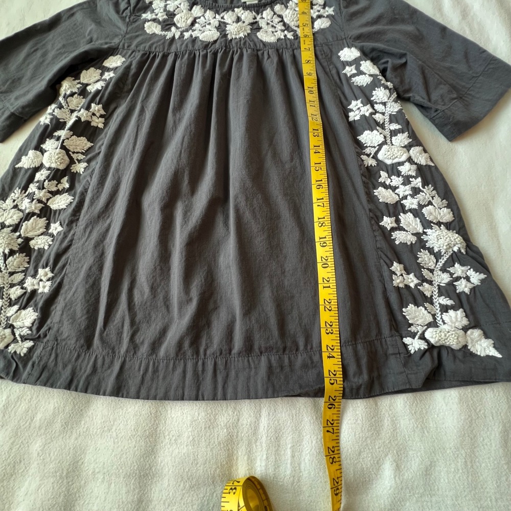 Ivy Jane Gray Embroidered Floral Cotton Tunic Top Half Sleeve‎ Charcoal Womens S - Picture 7 of 9